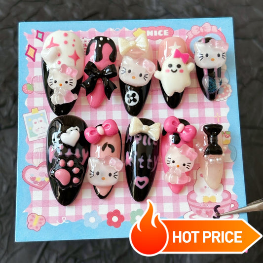 Hand-made kitty series press on nails