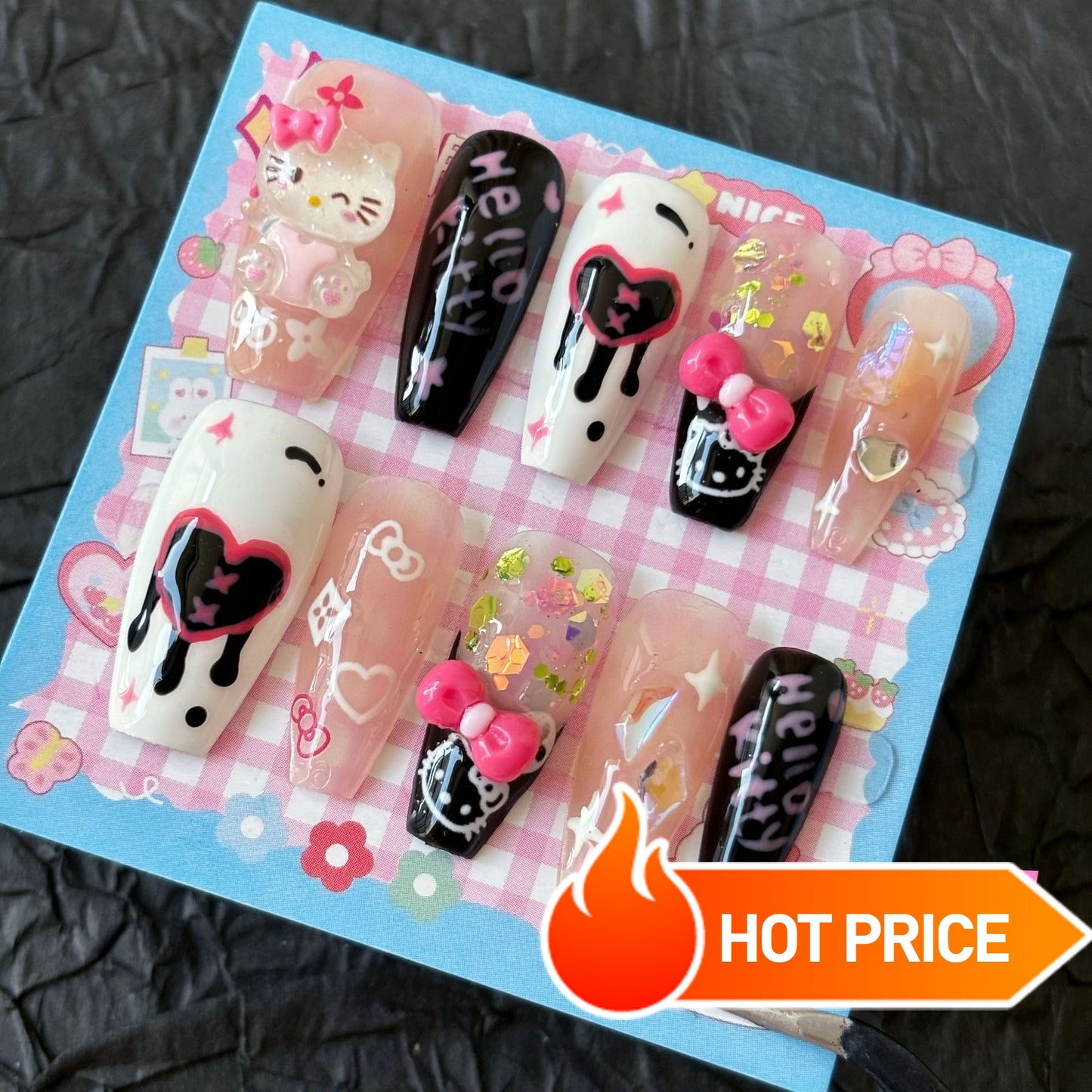 Hand-made kitty series press on nails