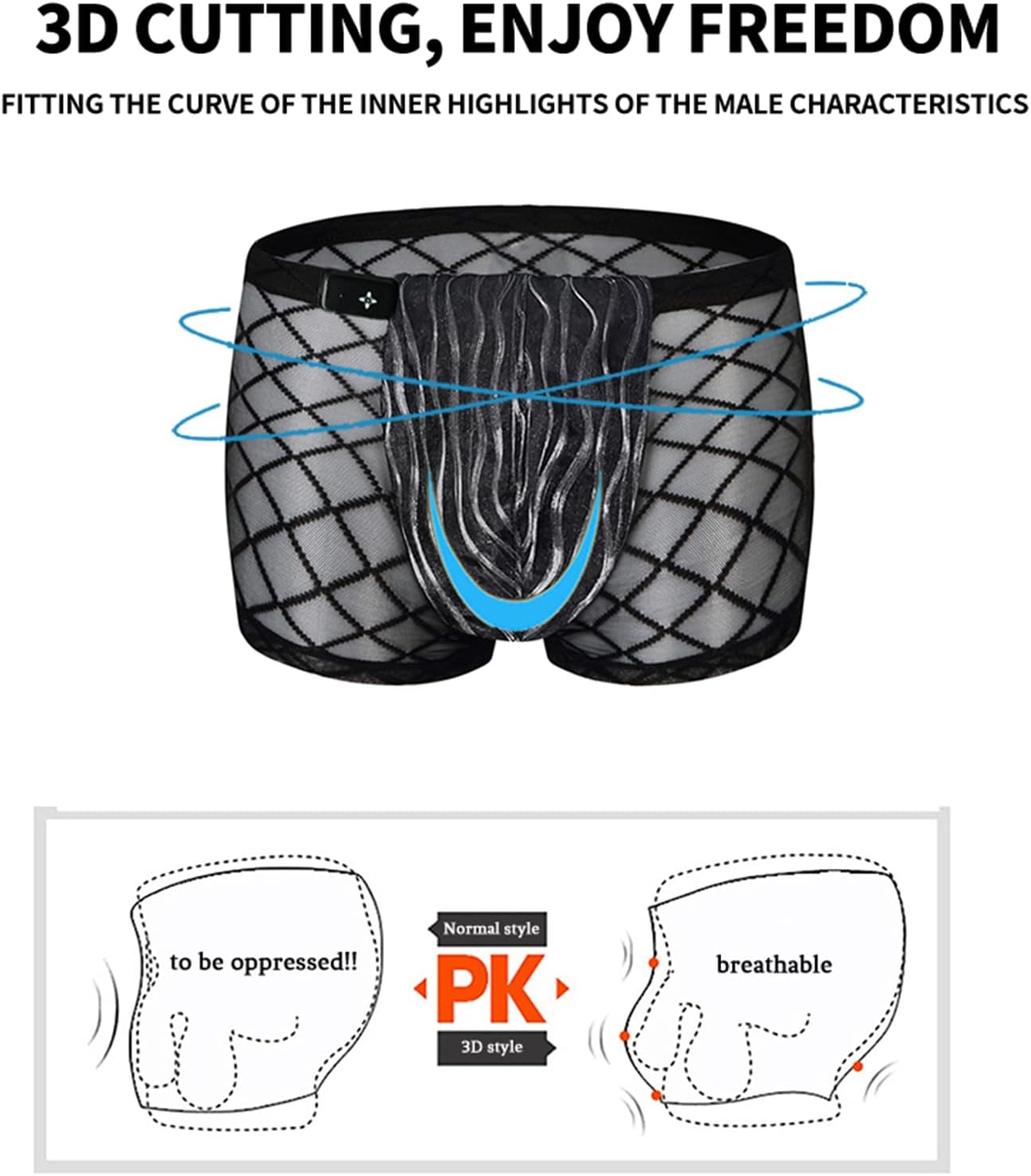 Men's boxer briefs sexy mesh lace panties luminous