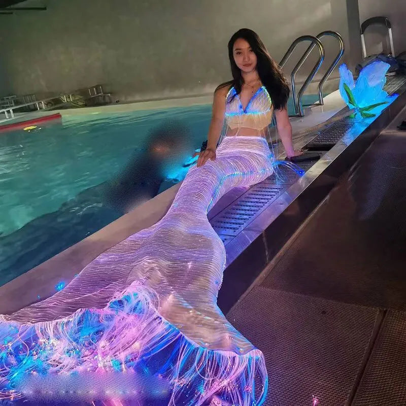 Light Up Underwater Clothing, Optical Fiber Fabric Mermaid Suit