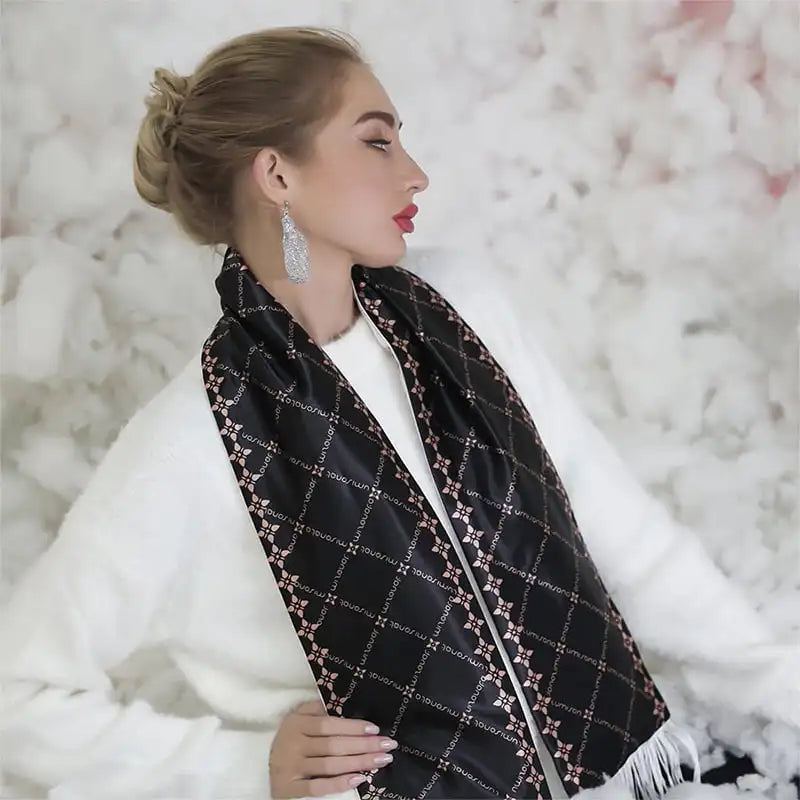 Luminous Two-tone Black White Tassel Scarf Women LED