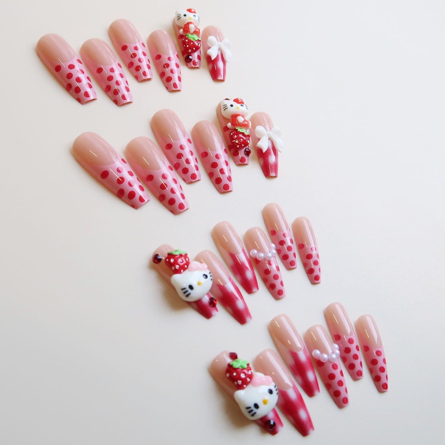 Cute Valentine's Day strawberry cat nails