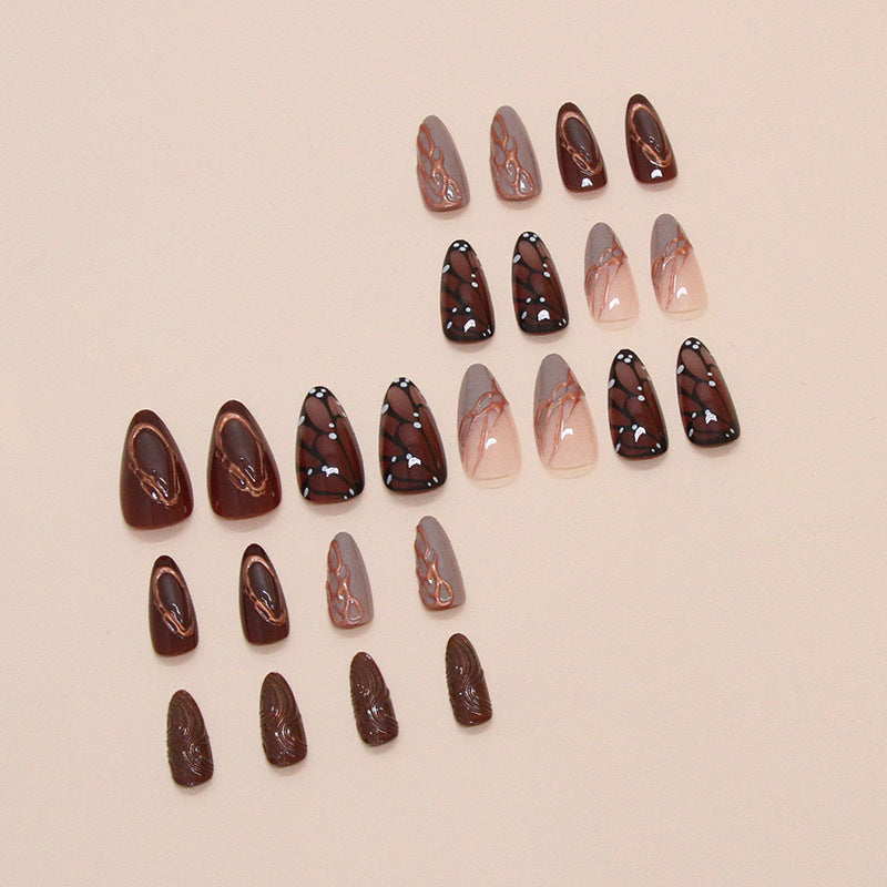 Brown Autumn-winter design fake nail press on nails