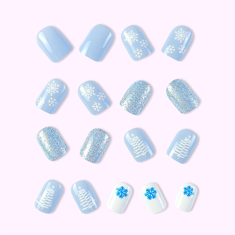 Christmas blue snowflakes press on nails