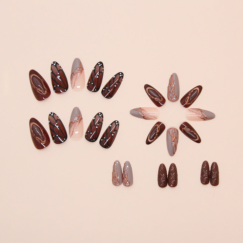 Brown Autumn-winter design fake nail press on nails