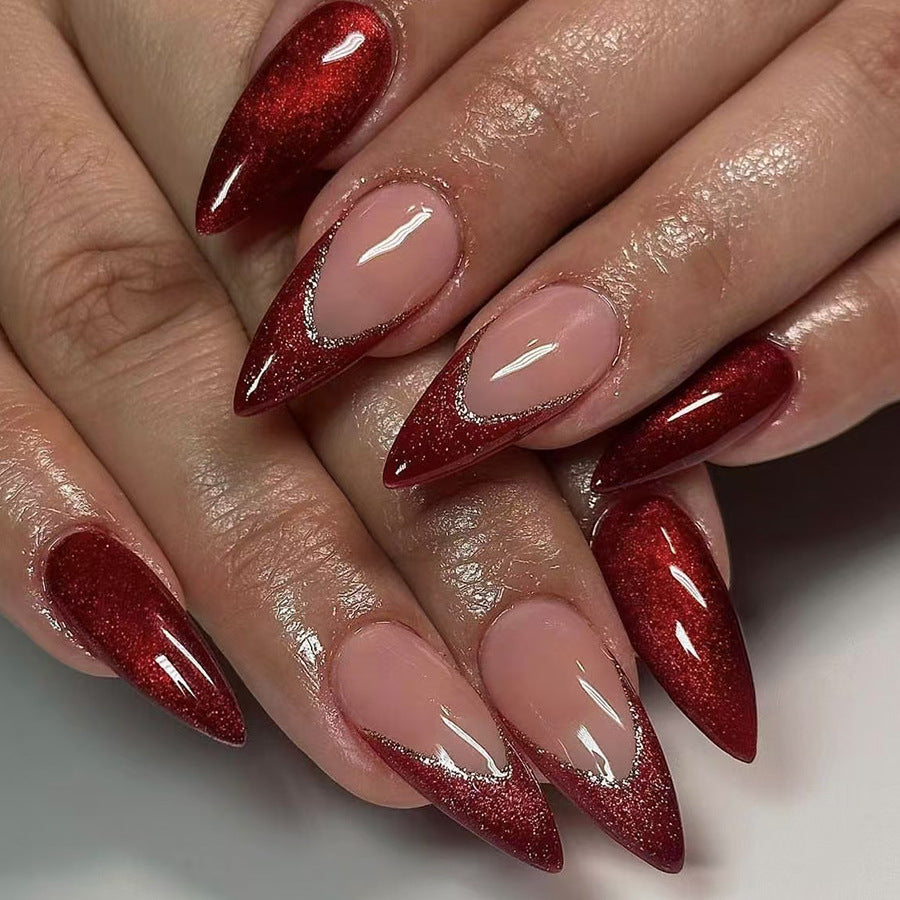 French red glitter press on nails