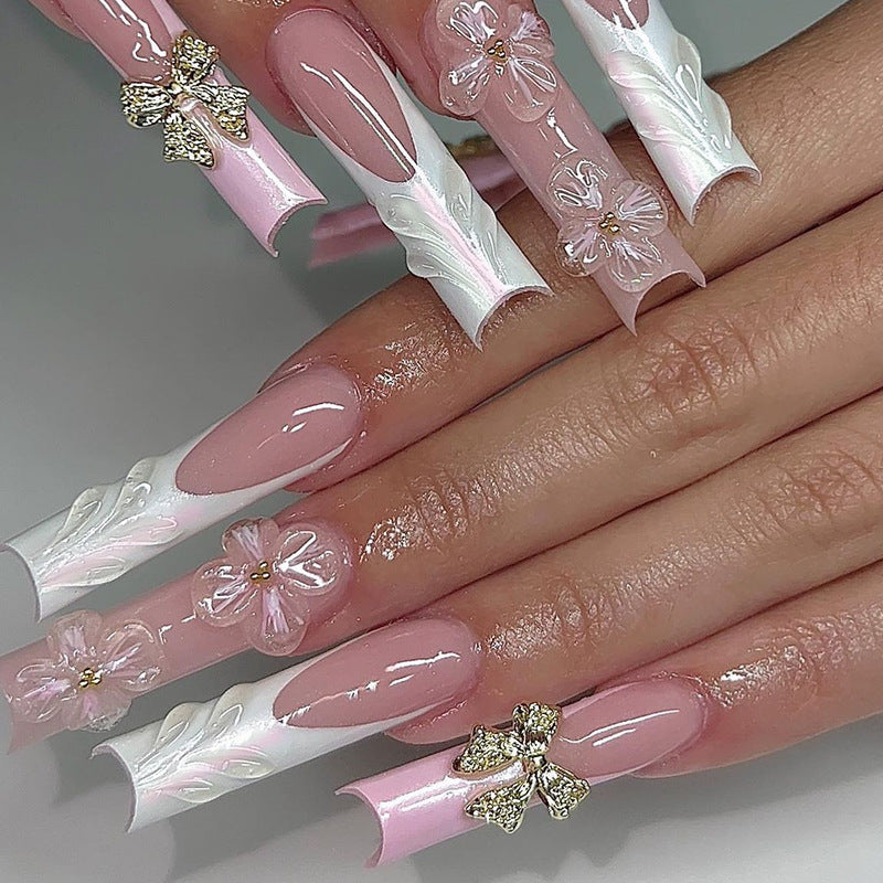 Three-dimensional flower design fake nail press on  nails