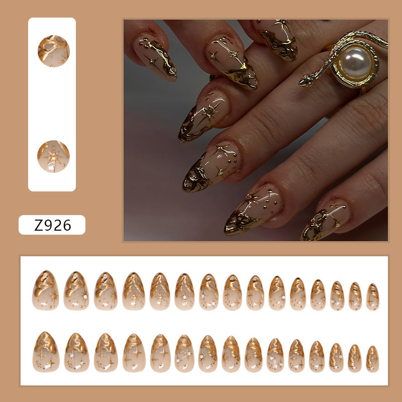 Gold design embellished with fake nails press on nails