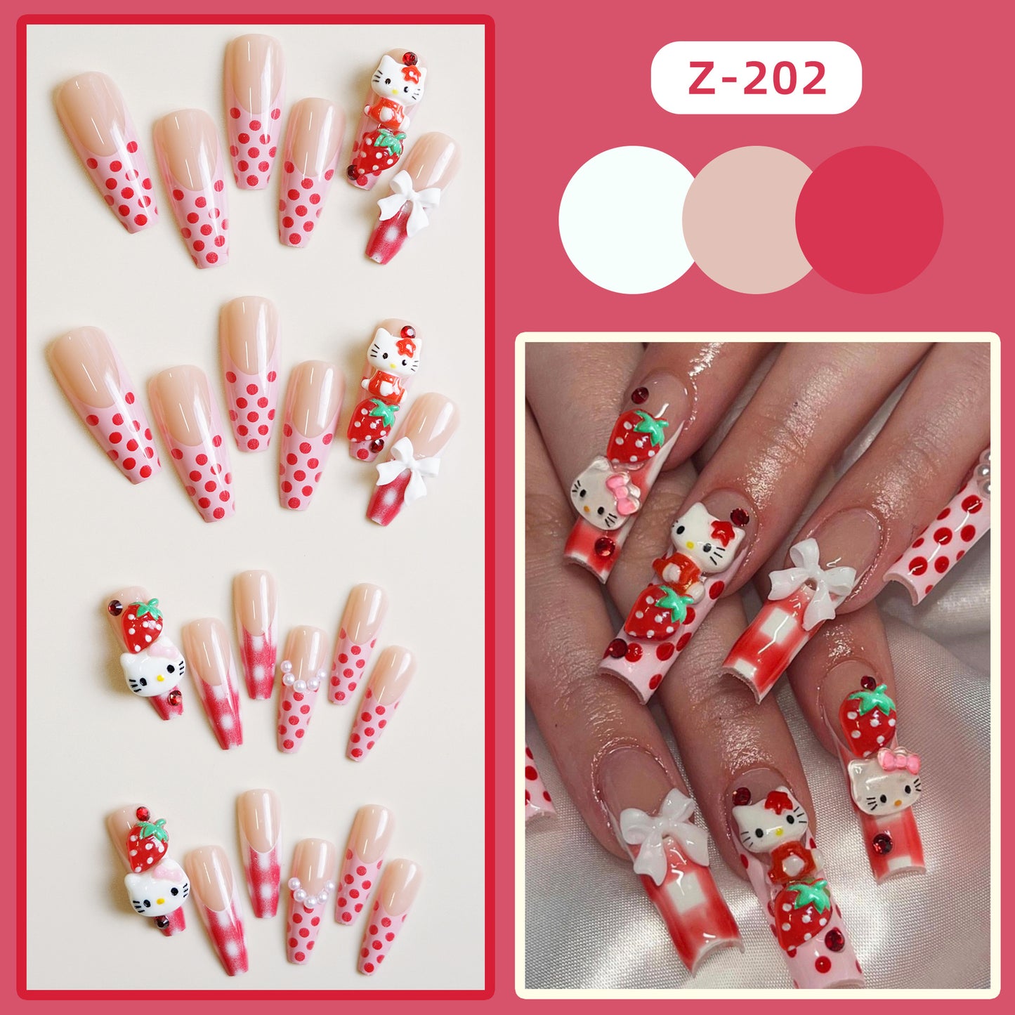 Cute Valentine's Day strawberry cat nails