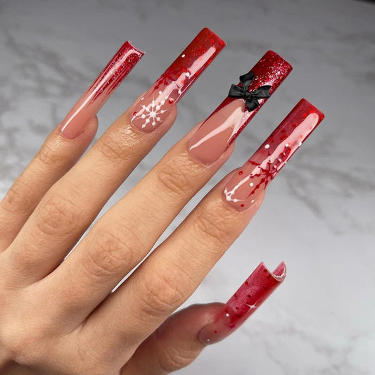 Christmas snowflake butterflies press on nails