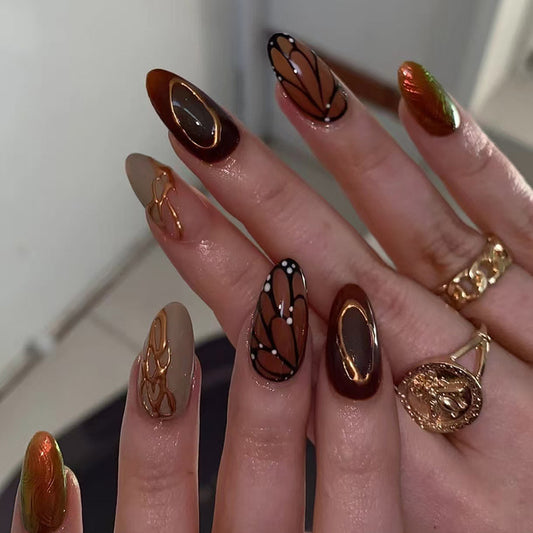 Brown Autumn-winter design fake nail press on nails