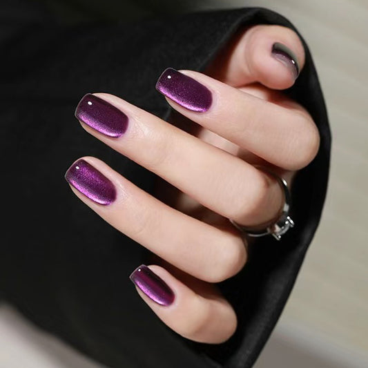 Purple cat eye fake nails