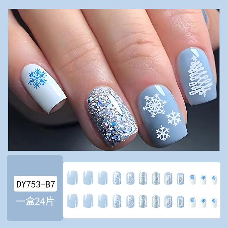 Christmas blue snowflakes press on nails