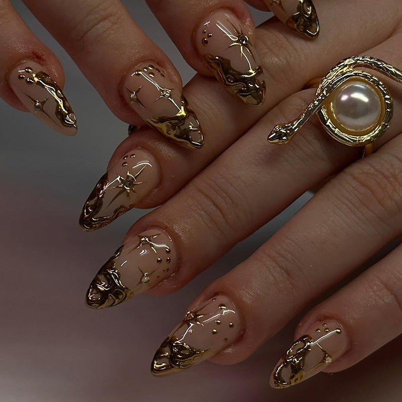 Gold design embellished with fake nails press on nails