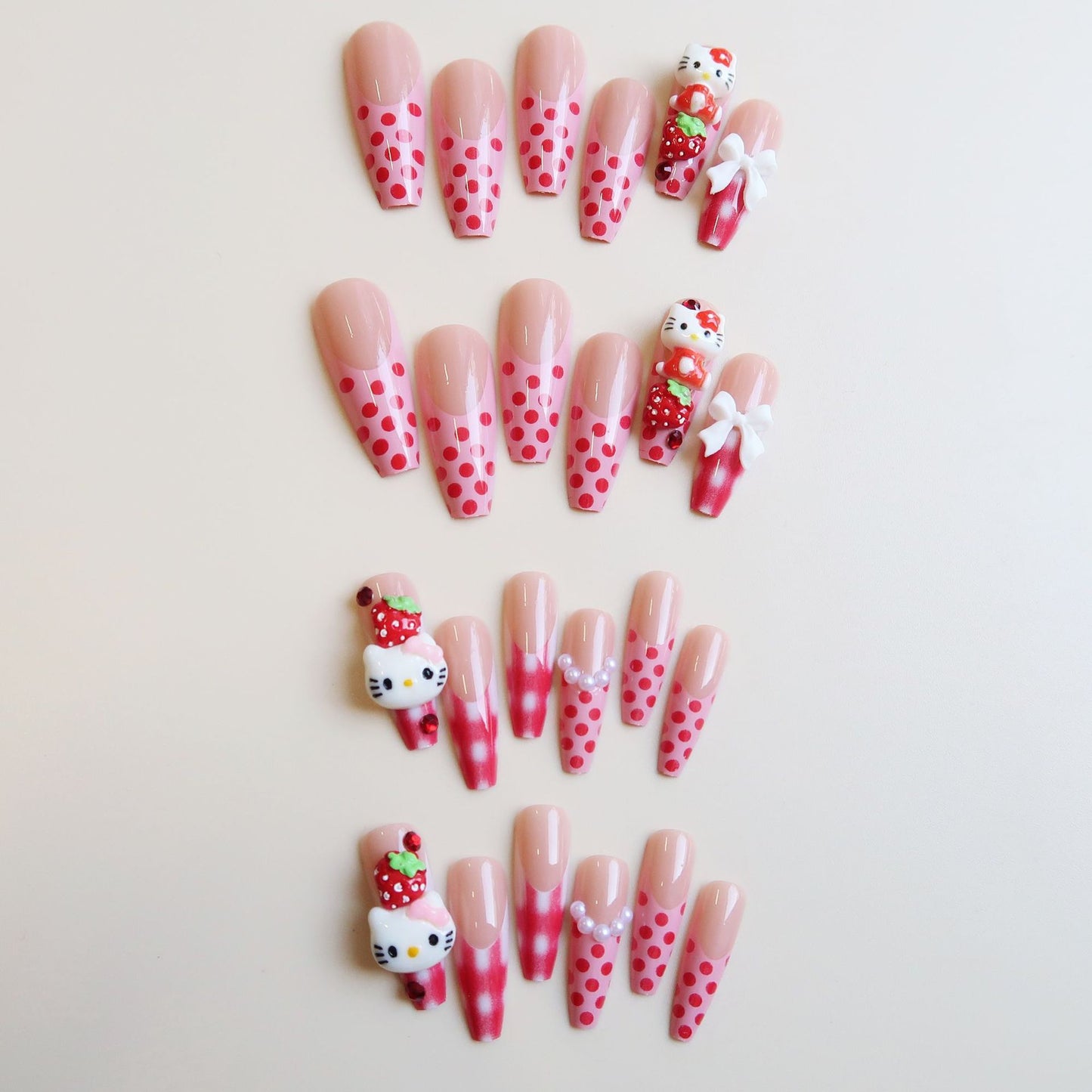 Cute Valentine's Day strawberry cat nails