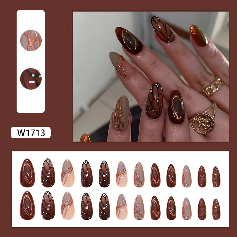 Brown Autumn-winter design fake nail press on nails