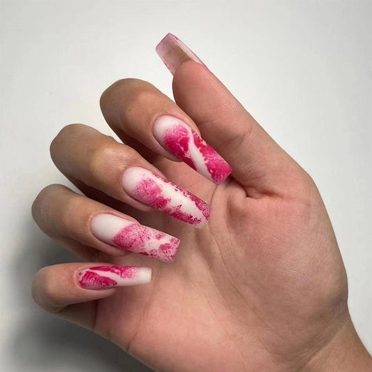 Valentine's Day rose frosted lip print fake nails valentine's day